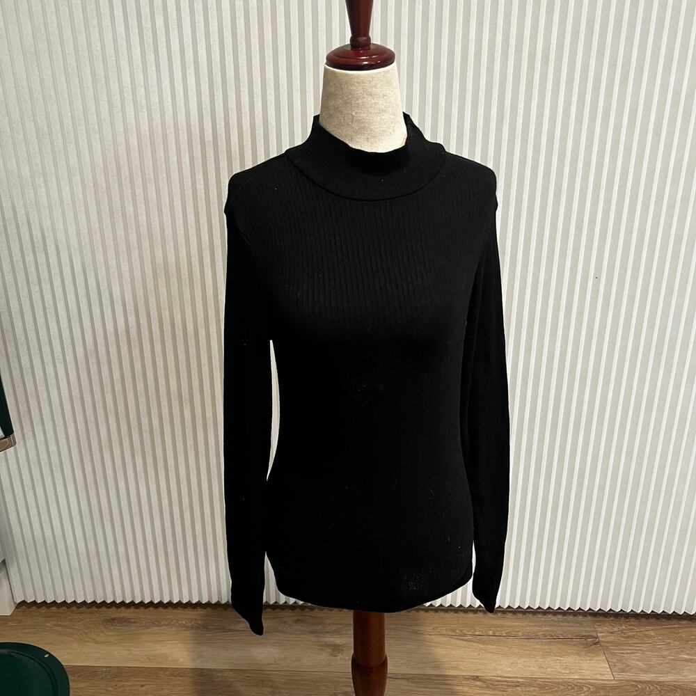 MANGO Women's Ribbed High Neck T-Shirt Size S In Black